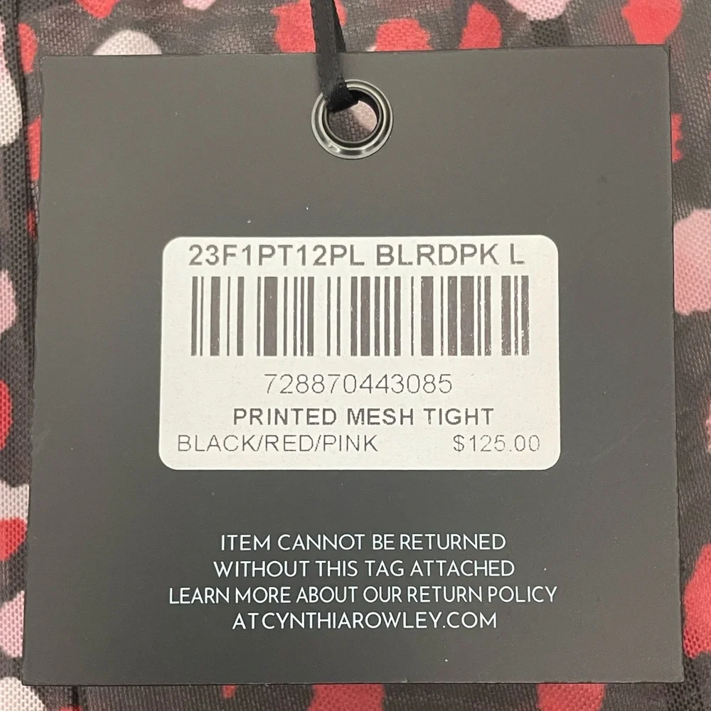 NWT Cynthia Rowley Modern Mesh (semi sheer) tights, waistband, black/red/pink, L